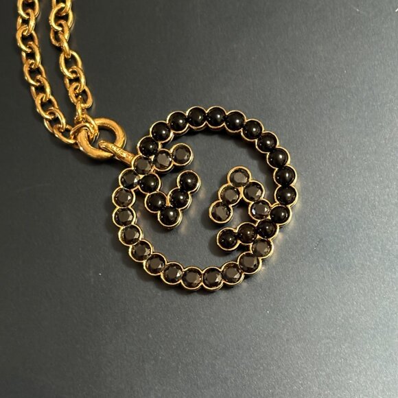 Gucci Black Resin & Crystal Interlocking G Pendant 31" Gold Tone Necklace & Box - Picture 4 of 11